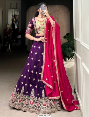 Purple Colour Vichitra Silk Lehenga Choli With Sequins And Thread Embroidery Work