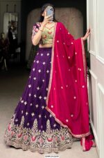 Purple Colour Vichitra Silk Lehenga Choli With Sequins And Thread Embroidery Work