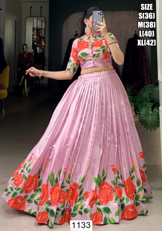 We Presenting Partywear Floral Printed Ready To Wear Crop Top With Lehenga Sets