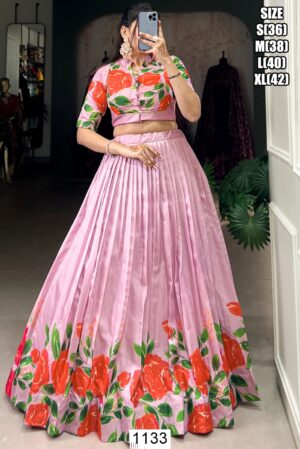 We Presenting Partywear Floral Printed Ready To Wear Crop Top With Lehenga Sets