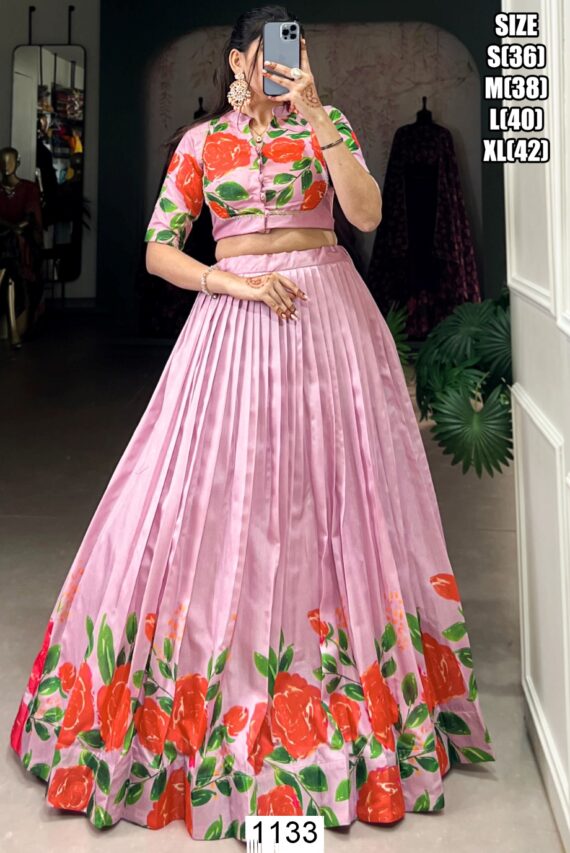 We Presenting Partywear Floral Printed Ready To Wear Crop Top With Lehenga Sets