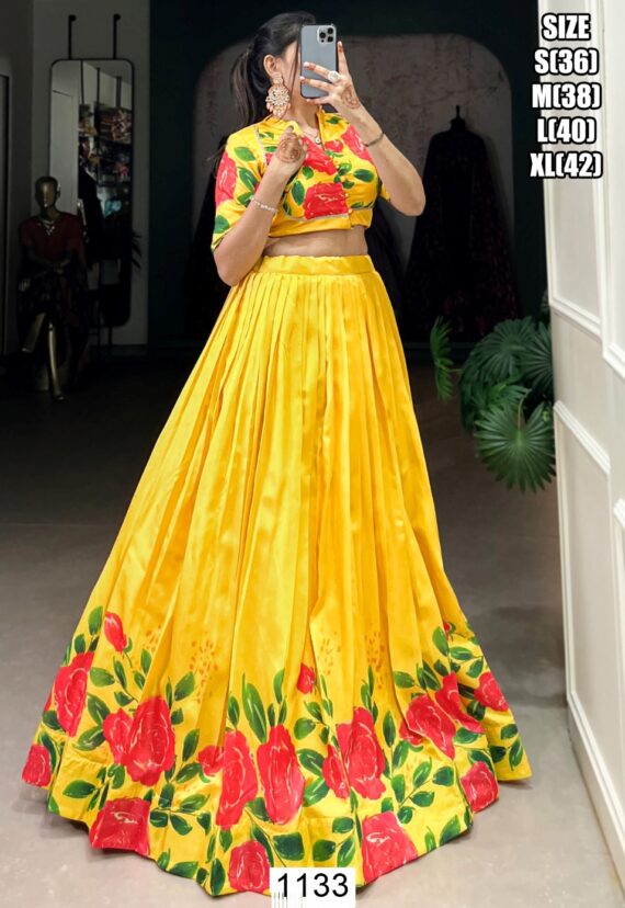 We Presenting Partywear Floral Printed Ready To Wear Crop Top With Lehenga Sets