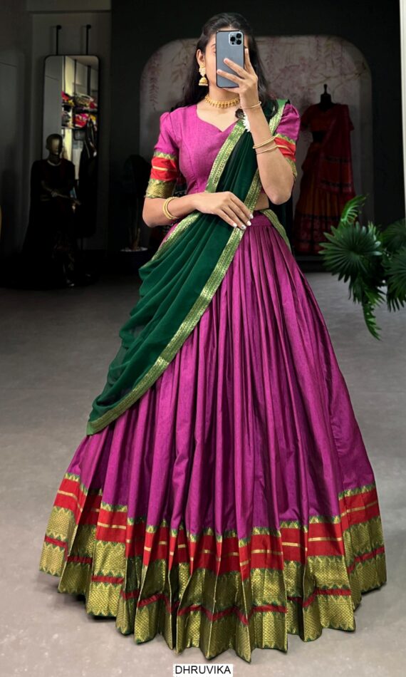 South Indian Style Semi-Stitched Lehenga Choli, A Perfect Blend Of South Indian Tradition And Elegance