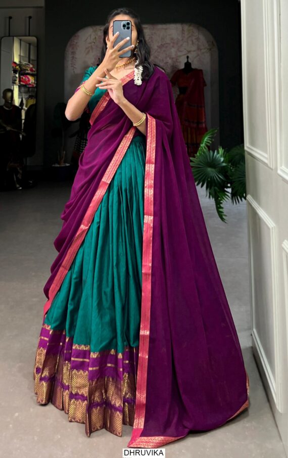 South Indian Style Semi-Stitched Lehenga Choli, A Perfect Blend Of South Indian Tradition And Elegance
