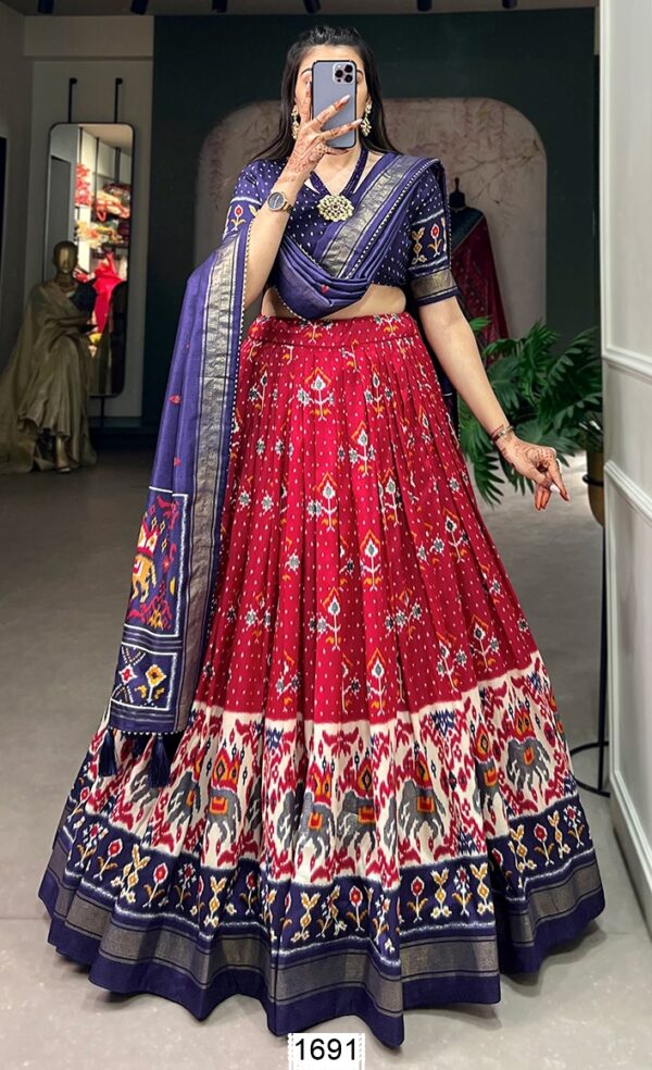 Semi-Stitched Tussar Silk Beautiful Patola Printed Lehenga Choli For Festivals