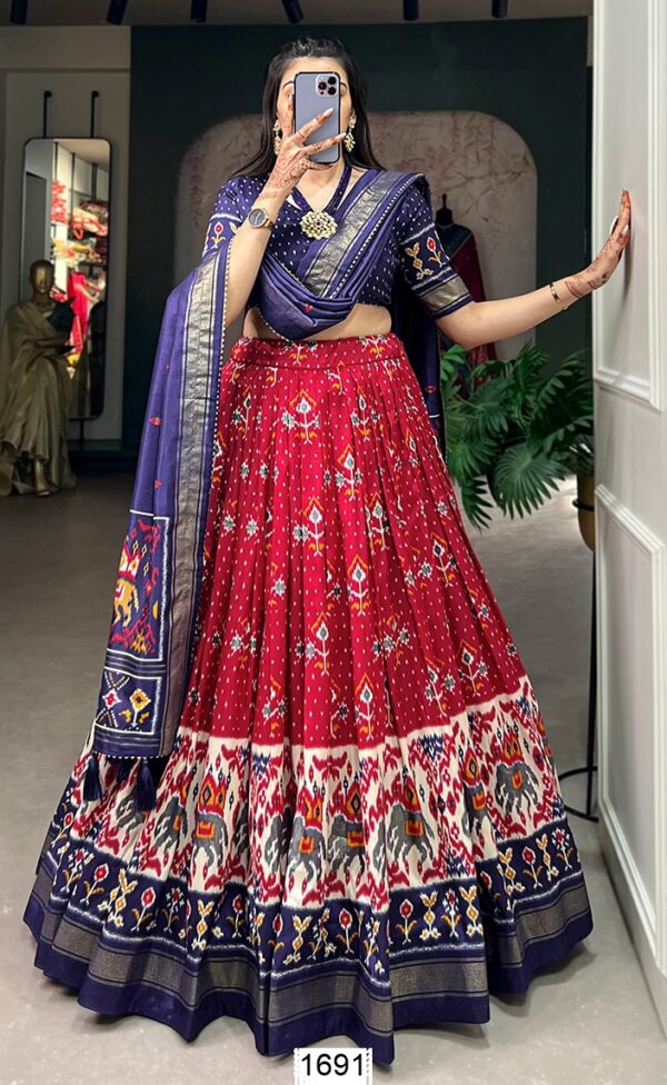 Semi-Stitched Tussar Silk Beautiful Patola Printed Lehenga Choli For Festivals
