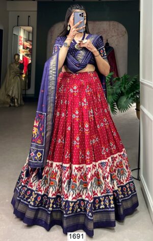 Semi-Stitched Tussar Silk Beautiful Patola Printed Lehenga Choli For Festivals