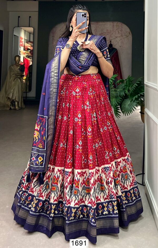 Semi-Stitched Tussar Silk Beautiful Patola Printed Lehenga Choli For Festivals