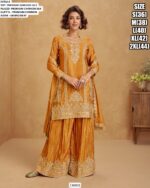 Most Trending Wedding Special Rust Bandhani Printed Plazo Style Salwar Suit With Dupatta