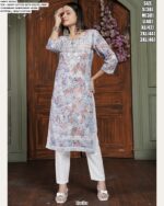 Floral Printed With Chikankari Embroidered Summer Season's Ready To Wear Cotton Kurti Sets