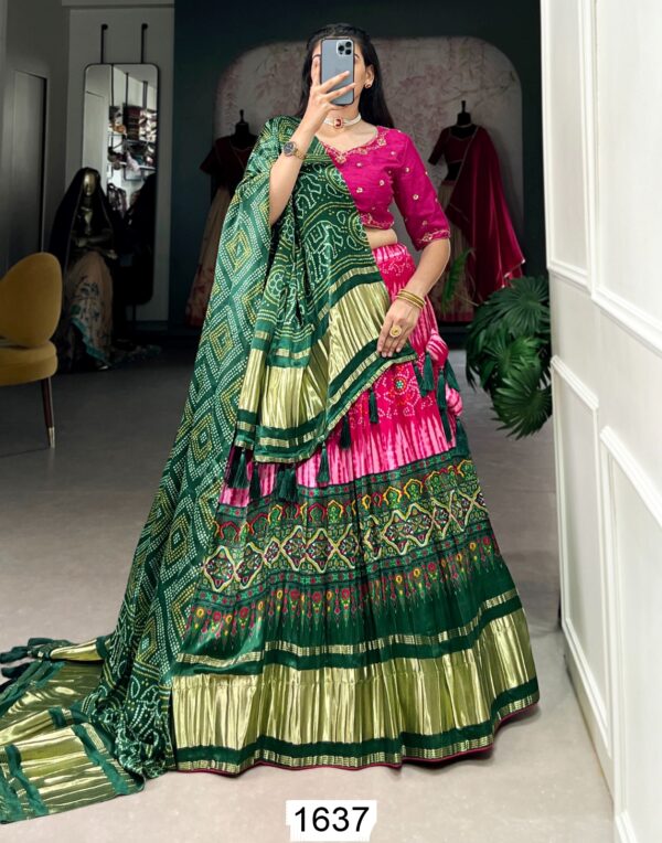 Buy Amazing Multi Colour Pure Gaji Silk Lehenga Choli With Bandhani Dupatta