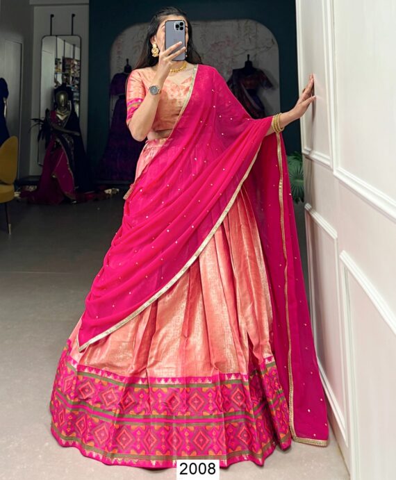 Beautiful Weaving Work Ikkat Kanjivaram South Indian Lehenga Choli Sets