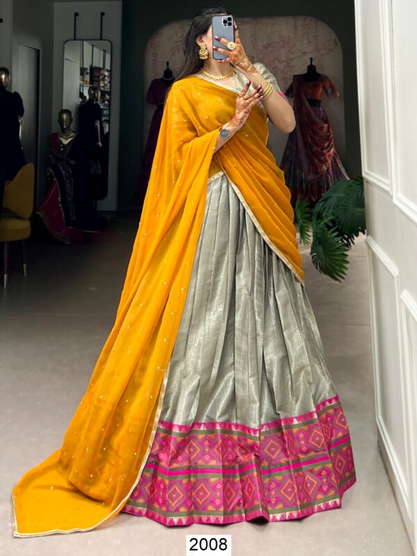 Beautiful Weaving Work Ikkat Kanjivaram South Indian Lehenga Choli Sets