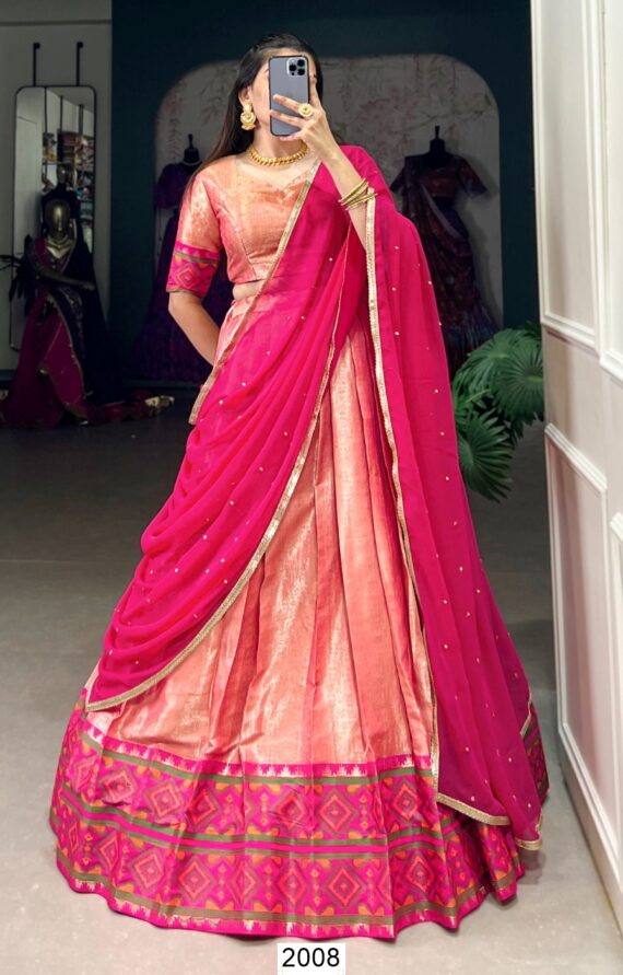 Beautiful Weaving Work Ikkat Kanjivaram South Indian Lehenga Choli Sets