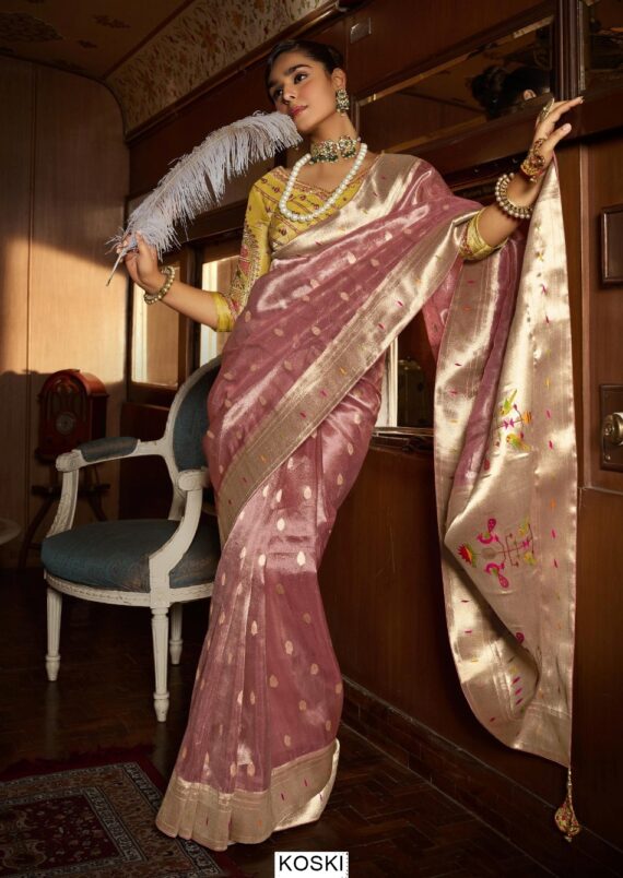 Buy New Arrivals Of Paithani Sarees With Heavy Contrast Designer Embroidered Blouse Piece