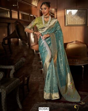Buy New Arrivals Of Paithani Sarees With Heavy Contrast Designer Embroidered Blouse Piece