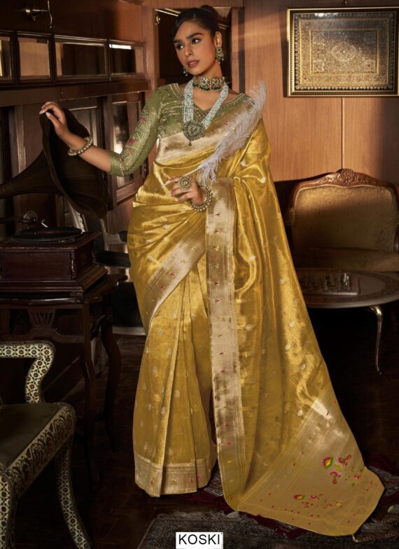 Buy New Arrivals Of Paithani Sarees With Heavy Contrast Designer Embroidered Blouse Piece