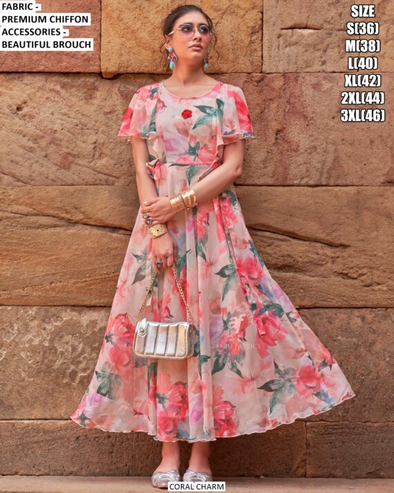 This Summer Season's New Collection, Stylish And Floral Designer One Piece Dress