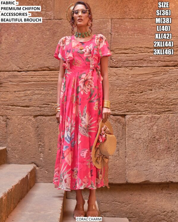 This Summer Season's New Collection, Stylish And Floral Designer One Piece Dress