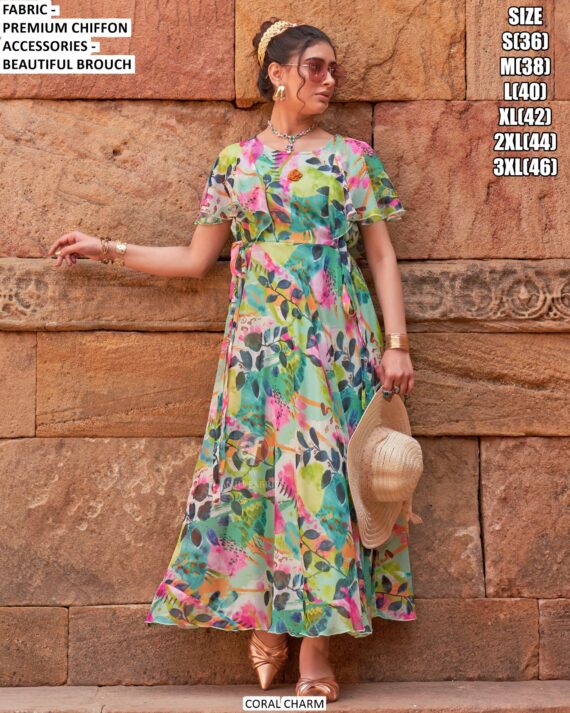 This Summer Season's New Collection, Stylish And Floral Designer One Piece Dress