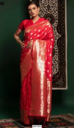 Inddus Red And Gold-Coloured Silk Blend Premium Designer Banarasi Saree