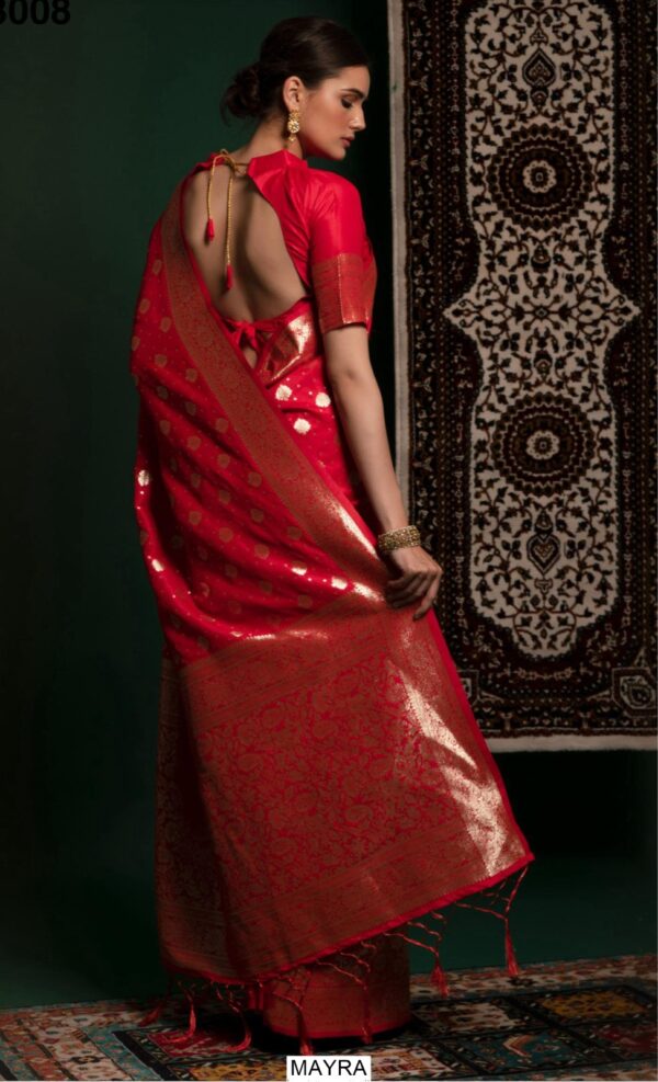 Inddus Red And Gold-Coloured Silk Blend Premium Designer Banarasi Saree