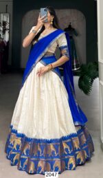 South Indian Style Kalyani Cotton Lehenga Choli With Flowy Dupatta