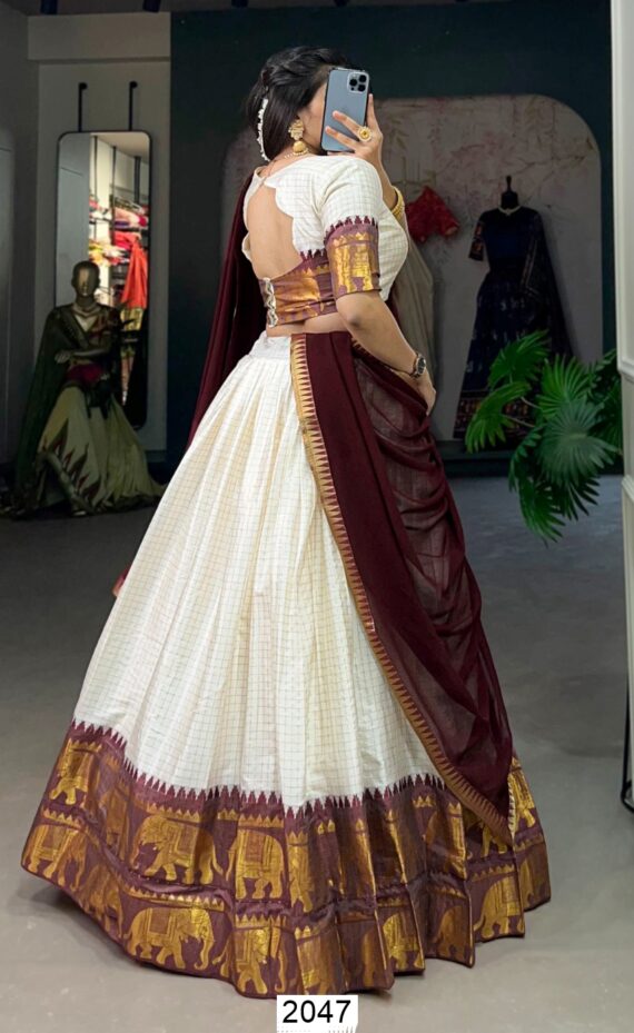 South Indian Style Kalyani Cotton Lehenga Choli With Flowy Dupatta