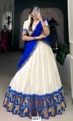 South Indian Style Kalyani Cotton Lehenga Choli With Flowy Dupatta