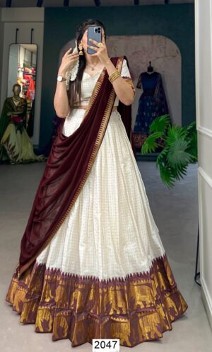 South Indian Style Kalyani Cotton Lehenga Choli With Flowy Dupatta