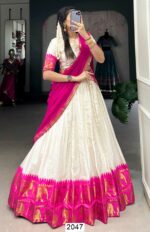 South Indian Style Kalyani Cotton Lehenga Choli With Flowy Dupatta