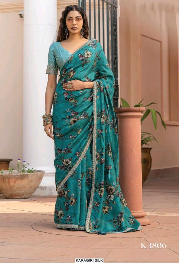Partywear Floral Printed Beautiful Rich Look Saree With Un-Stitched Blouse
