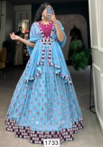 Georgette Sky Blue Festival Wear Mirror Work Semi-Stitched Lehenga Choli