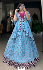 Georgette Sky Blue Festival Wear Mirror Work Semi-Stitched Lehenga Choli