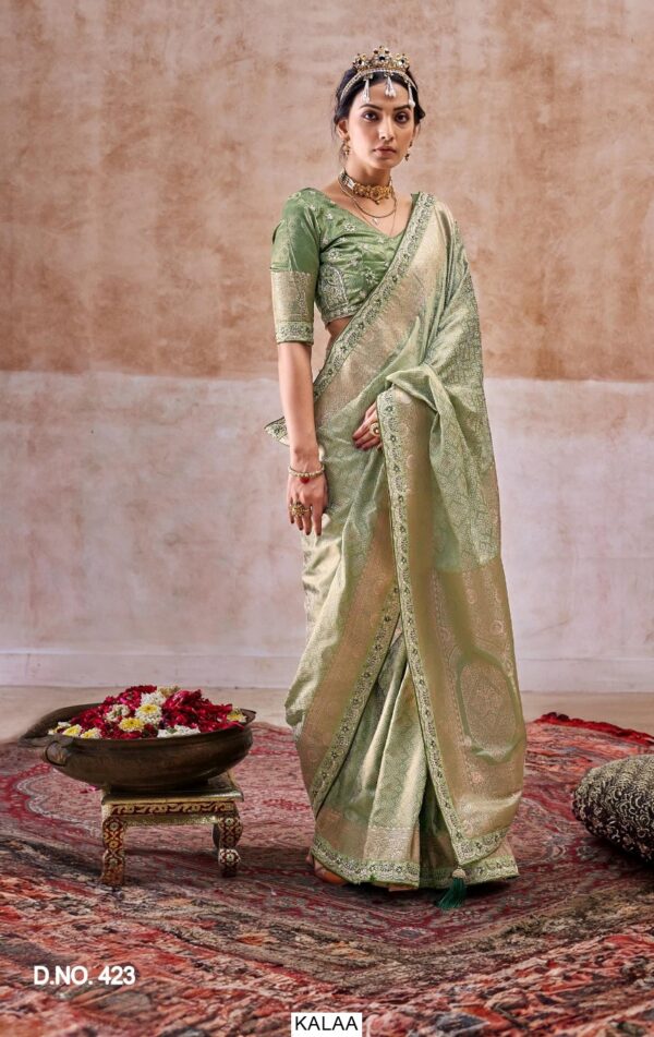 Trending Beautiful Fully Embroidery Work Satin Silk Saree With Same Colour Attractive Blouse Piece