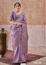 Trending Beautiful Fully Embroidery Work Satin Silk Saree With Same Colour Attractive Blouse Piece