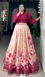 Buy Now Floral Printed Dola Silk Fancy Look Designer Crop Top Style Lehenga Choli