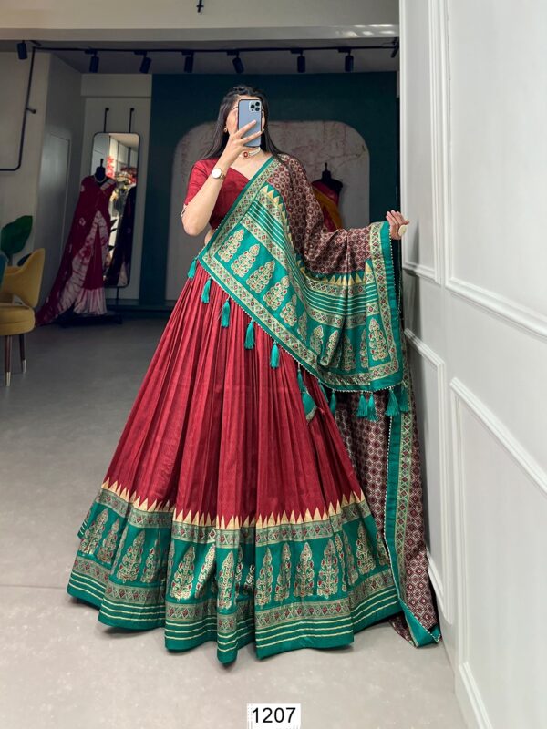 Outstanding And Beautifully Printed Tussar Silk Semi-Stitched Lehenga Choli