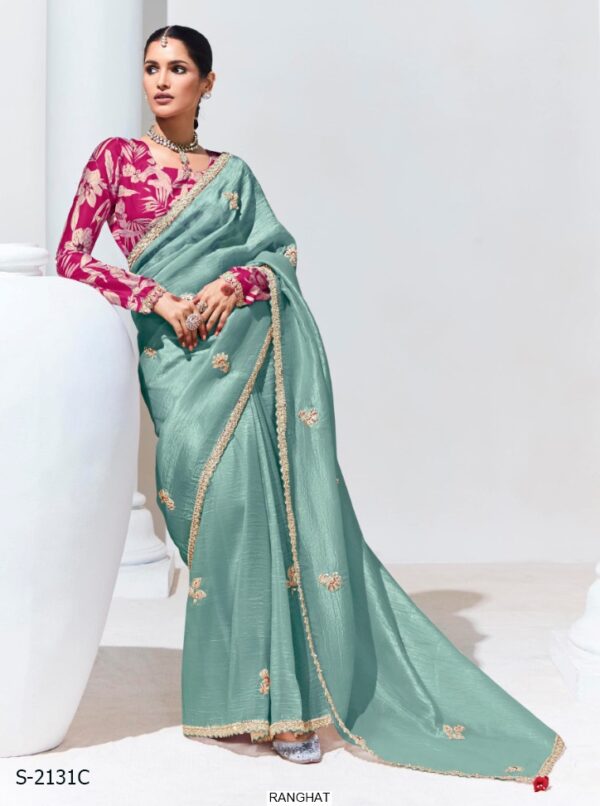 Organza Silk Demanding Wedding Wear Un-Stitched Saree With Blouse