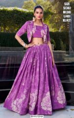 Floral Printed Tussar Silk Lehenga Choli With Koti – Fully Stitched With Heavy Tassels