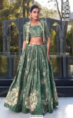 Floral Printed Tussar Silk Lehenga Choli With Koti – Fully Stitched With Heavy Tassels