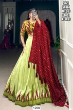 Mint Green Luxurious Tussar Silk Readymade Lehenga Choli With Bandhej Printed Dupatta