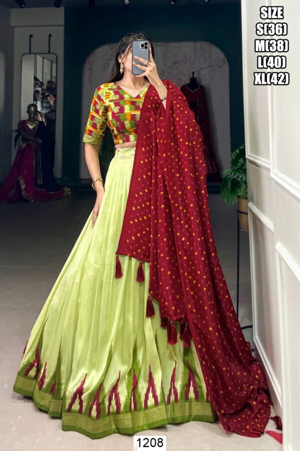 Mint Green Luxurious Tussar Silk Readymade Lehenga Choli With Bandhej Printed Dupatta