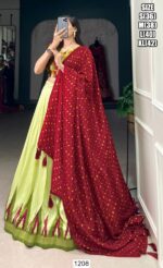 Mint Green Luxurious Tussar Silk Readymade Lehenga Choli With Bandhej Printed Dupatta