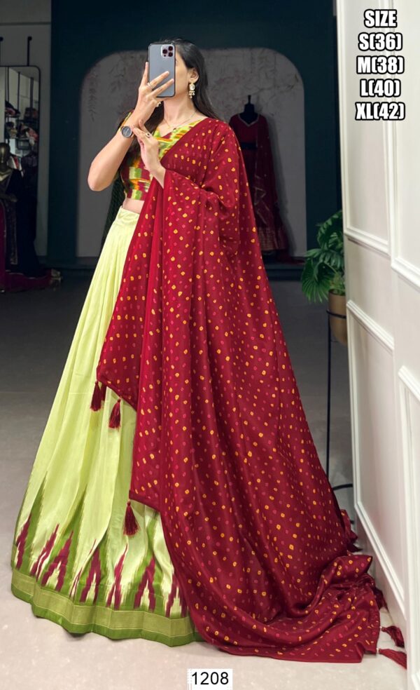 Mint Green Luxurious Tussar Silk Readymade Lehenga Choli With Bandhej Printed Dupatta