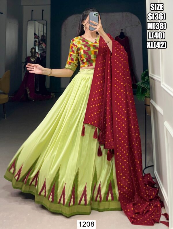 Mint Green Luxurious Tussar Silk Readymade Lehenga Choli With Bandhej Printed Dupatta