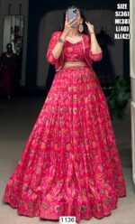 Pink Graceful Tussar Silk Floral Printed Wedding Wear Lehenga Choli With Koti
