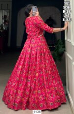 Pink Graceful Tussar Silk Floral Printed Wedding Wear Lehenga Choli With Koti