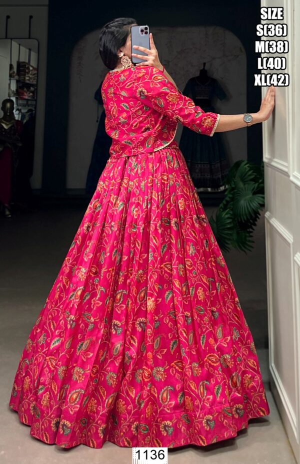 Pink Graceful Tussar Silk Floral Printed Wedding Wear Lehenga Choli With Koti