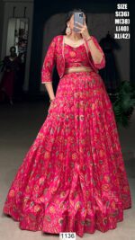 Pink Graceful Tussar Silk Floral Printed Wedding Wear Lehenga Choli With Koti